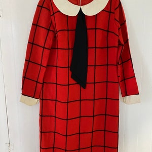 1960's Vintage Red & Black Plaid Peter Pan Collar Dress image 2
