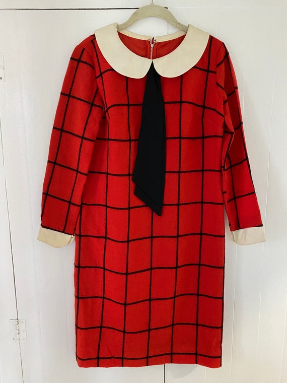 1960's Vintage Red & Black Plaid Peter Pan Collar… - image 2