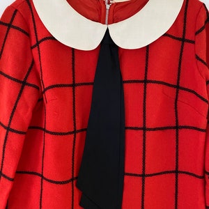 1960's Vintage Red & Black Plaid Peter Pan Collar Dress image 3