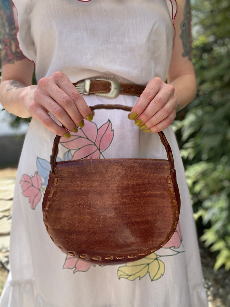 Vintage Small Tooled Leather Handbag image 4