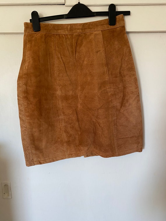 1980's Vintage Camel Suede Leather Mini Skirt - image 3