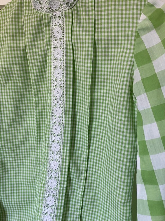 1960's Vintage Green Gingham Prairie Blouse - image 4