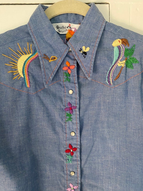 1970's Vintage Chambray Embroidered Shirt - image 5