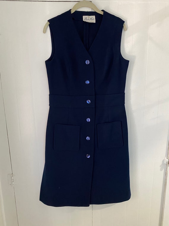 1960's Vintage Navy Blue Button Front Dress - image 3