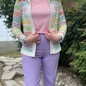 1970's Vintage Pastel Zigzag Knit Sweater Shirt Set image 2