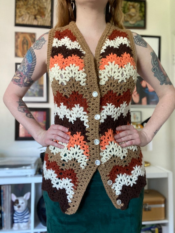 1960's-70's Vintage Zig Zag Crochet Vest - image 2