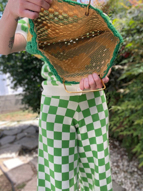 1970's Vintage Green & Yellow Granny Squares Croc… - image 6