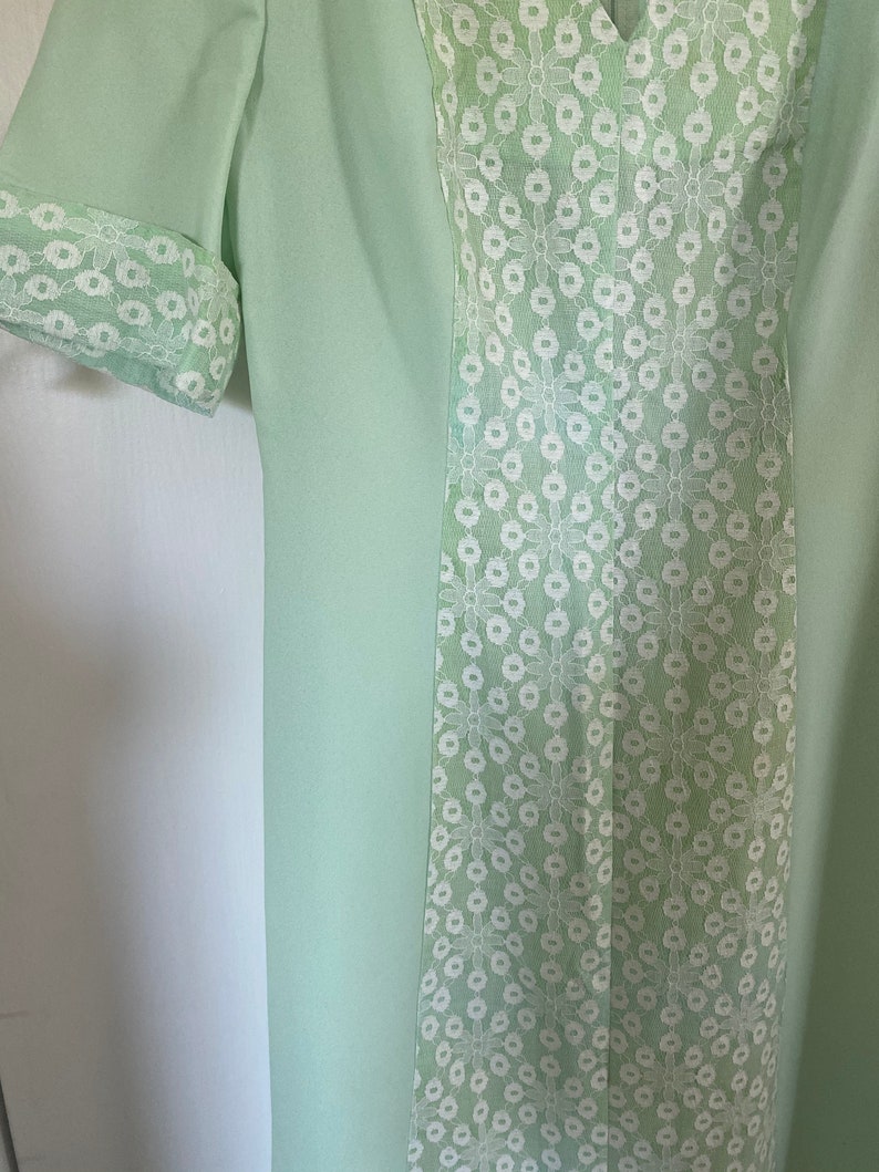 1960's Mint Green Lace Short Sleeve Maxi Dress image 5