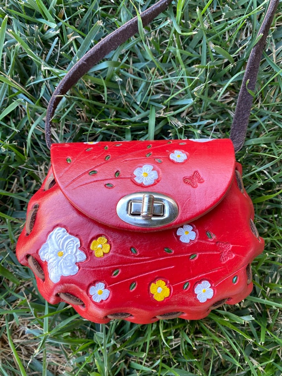 Vintage Mini Red Tooled Leather Purse - image 4