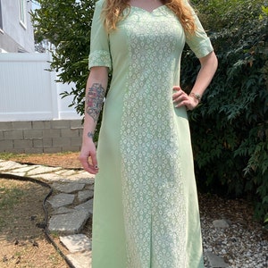 1960's Mint Green Lace Short Sleeve Maxi Dress image 3