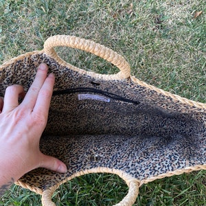 Sequin Leopard Embroidered Straw Purse image 6