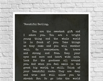 My Beautiful Darling, Art Print, Wall Art, Literary Art Print, Custom Art Print, Letter For Sophie, Gift For Daughter, Typewriter Font Print