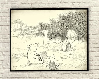 Vintage Pooh Sketch Etsy