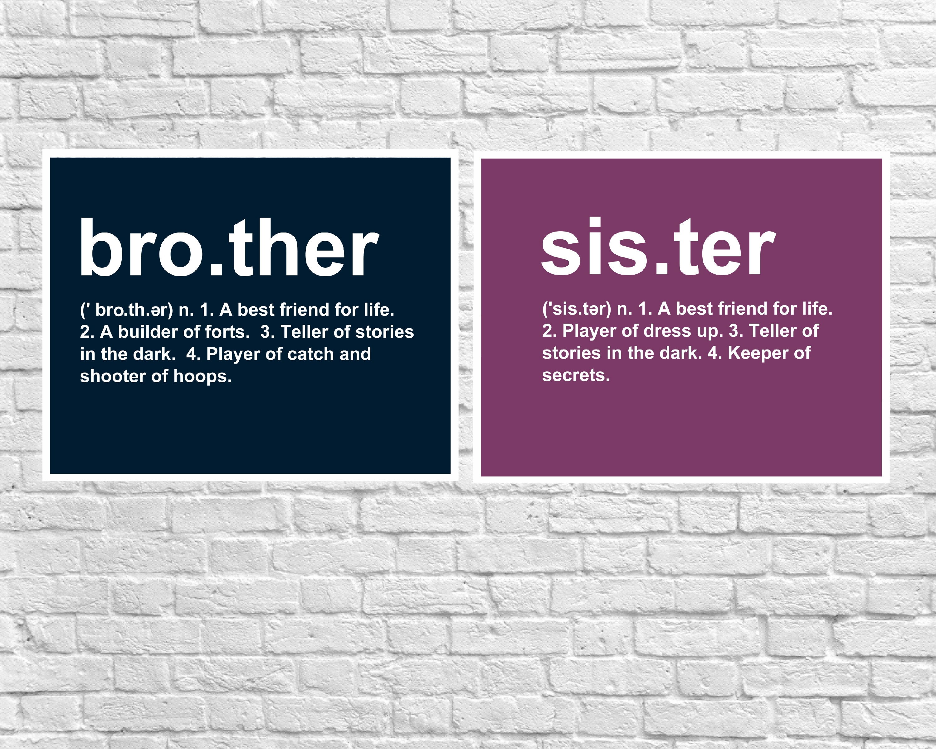 Brother Definition Sister Definition Sister Art Print Etsy