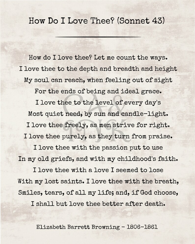 Art Print Elizabeth Barrett Browning How Do I Love Thee. | Etsy