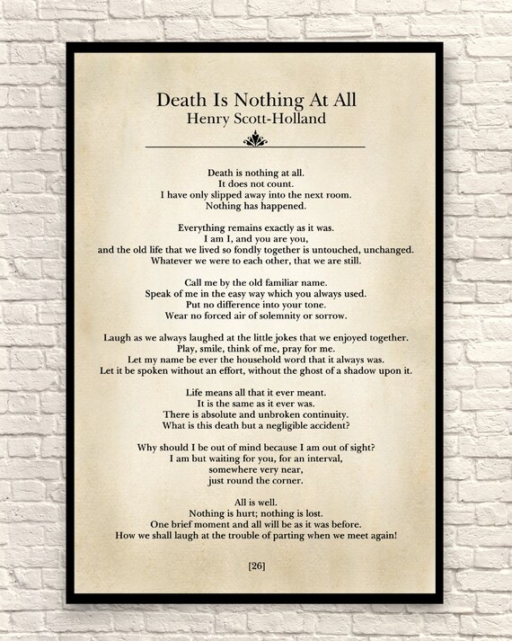 Wall Art Art Print Poetry Art Print Book Page Art Print Death Is Nothing At All Book Page Wall Art Sympathy Gift Henry Scott Holland