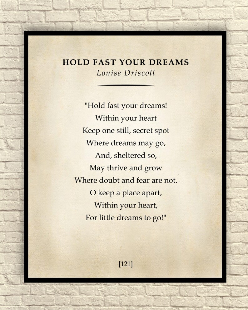 Wall Art Custom Art Print Hold Fast to Your Dreams Poem by Etsy