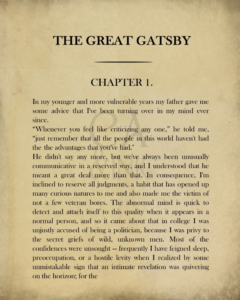 Classic Book Page F. Scott Fitzgerald the Great Gatsby - Etsy