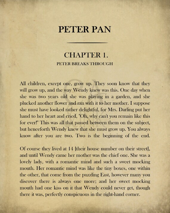 Page De Livre Classique Roman De J M Barrie Peter Pan Etsy