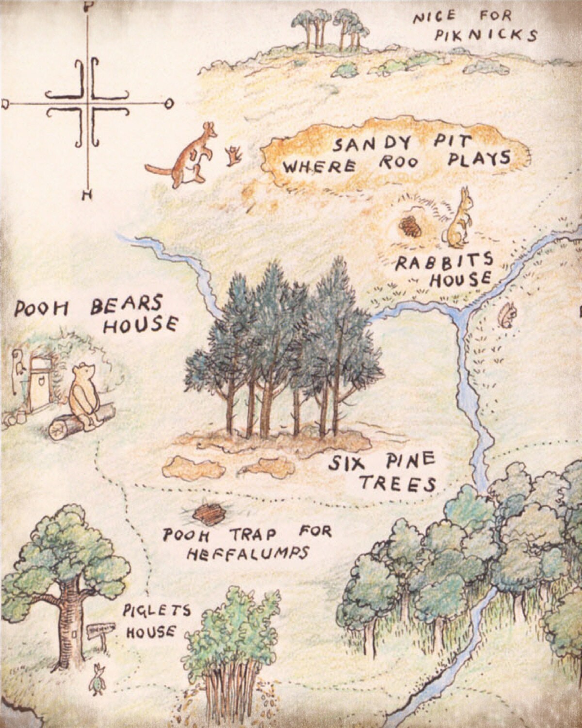 Classic Winnie The Pooh Wall Art 100 Acre Wood Map Girls Etsy