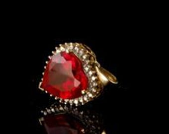 vintage ADL heart red topaz diamond 10K yellow gold pendant