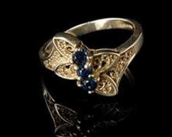 vintage blue topaz 925 sterling filigree butterfly ring