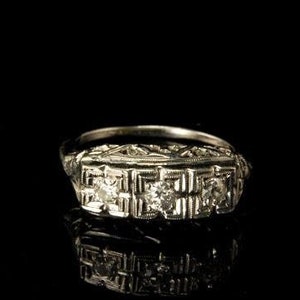 antique art deco 3 diamond 14k white gold filigree ring