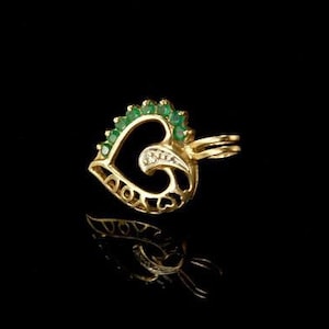 vintage emerald diamond heart 10k yellow gold pendant