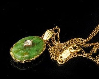 vintage victorian style jade diamond paste gold filled pendant necklace
