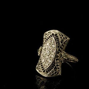 antique edwardian diamonds 14k white gold filigree girl women ring