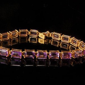 vintage 19 imperial purple amethyst 585 14k yellow gold tennis link bracelet