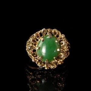 Vintage Green Jade Sterling Ring