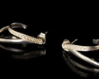 vintage modern style 14k white gold diamond earrings
