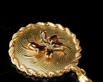vintage dark red 6 garnet diamonds 14k yellow gold 11.9g pendant