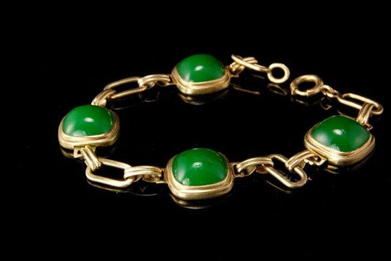 vintage deep green jade peking glass gilded silve… - image 1