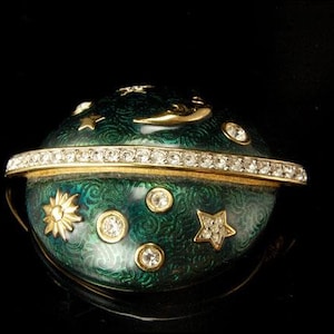 Vintage Swarovski Star Moon Diamond Crystal Enamel Gold Tone