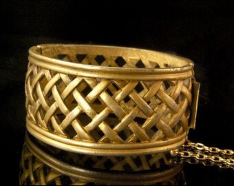 vintage ysl saint laurent brass basket weave design bangle bracelet