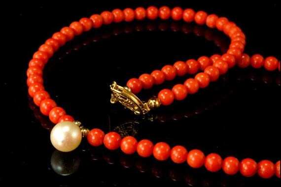 old victorian style salmon coral beads white pear… - image 2