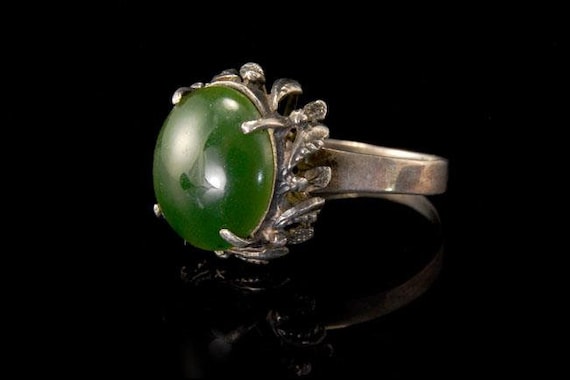 vintage modern chinese deep green jade cabochon s… - image 1