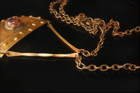 vintage art& craft brown stone copper dangle neck… - image 3