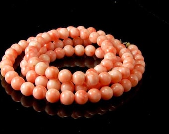 vintage peach pink coral beads necklace 24&quot; long