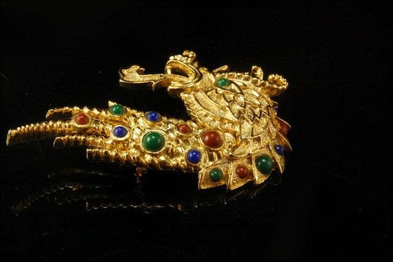 vintage coro chinese dragon head jeweled gold ton… - image 1