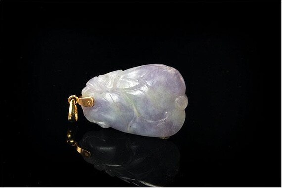 Vintage Chinese Carved Lavender Jadeite Jade Fruit 14k Gold