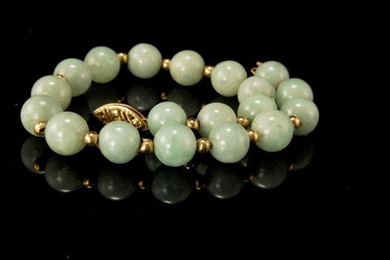 vintage chinese green jade beads 14k gold beads c… - image 6