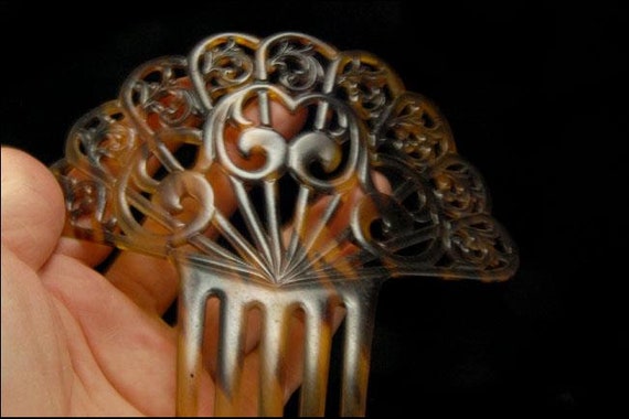 2 Old Victorian Style Carved Ornaments Rhinestone Celluloid  display picture 1