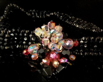 vintage london paris house faceted crystal black glass beads choker necklace