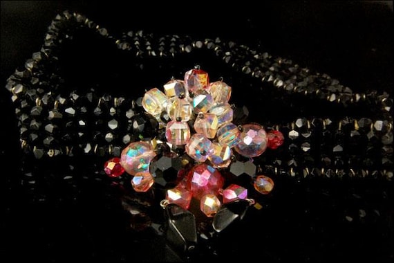 vintage london paris house faceted crystal black glass beads choker necklace
