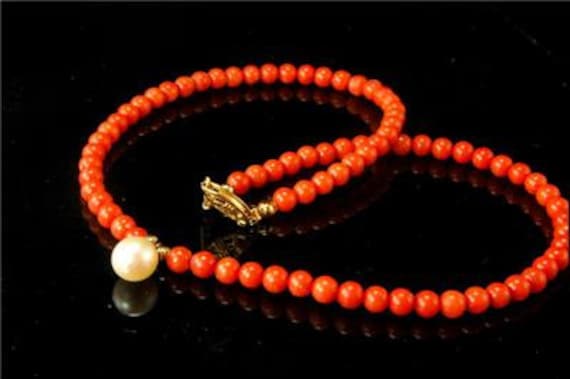old victorian style salmon coral beads white pear… - image 1