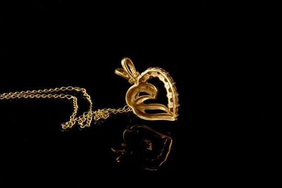 vintage diamond 10k yellow gold heart pendant nec… - image 3