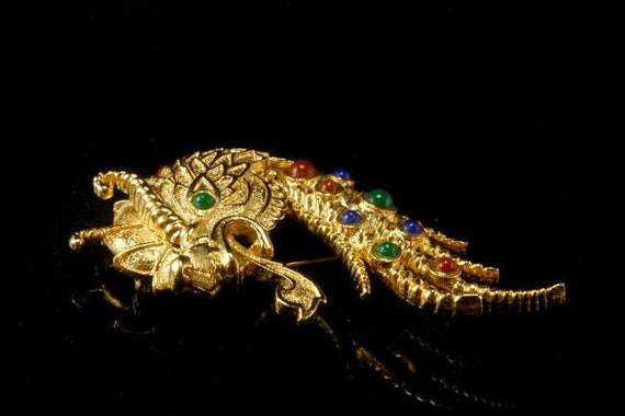 vintage coro chinese dragon head jeweled gold ton… - image 2